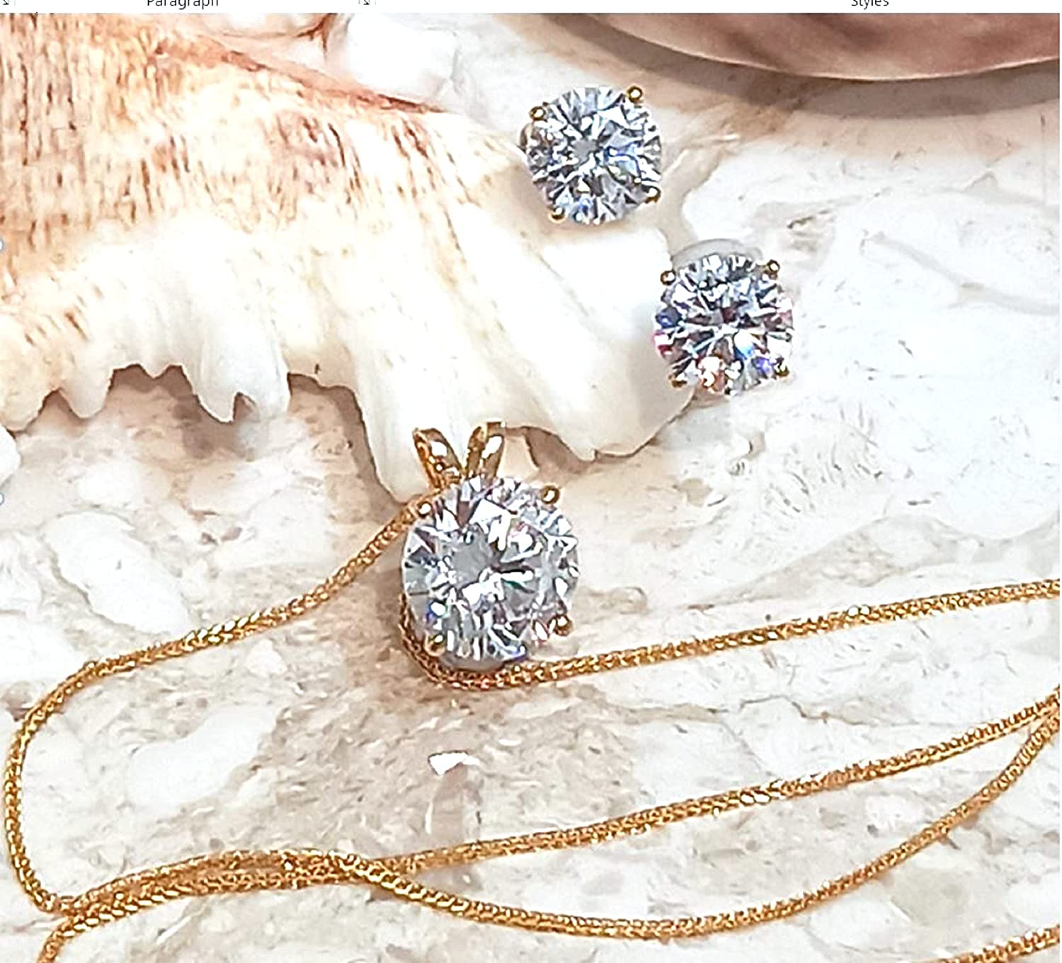 3.5ct Luxury DIAMOND Earrings Necklace SET: SOLID 18K GOLD Solitaire Diamond Necklace & Solitaire Diamond Earring studs Women VALENTINE'S day Gift Ideas Solitaire Jewelry SET 18" Solid 18k GOLD chain - Image 2